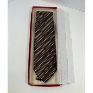Vintage Christian Dior Silk Mens Neck Tie Brown Stripe Original Macys Box